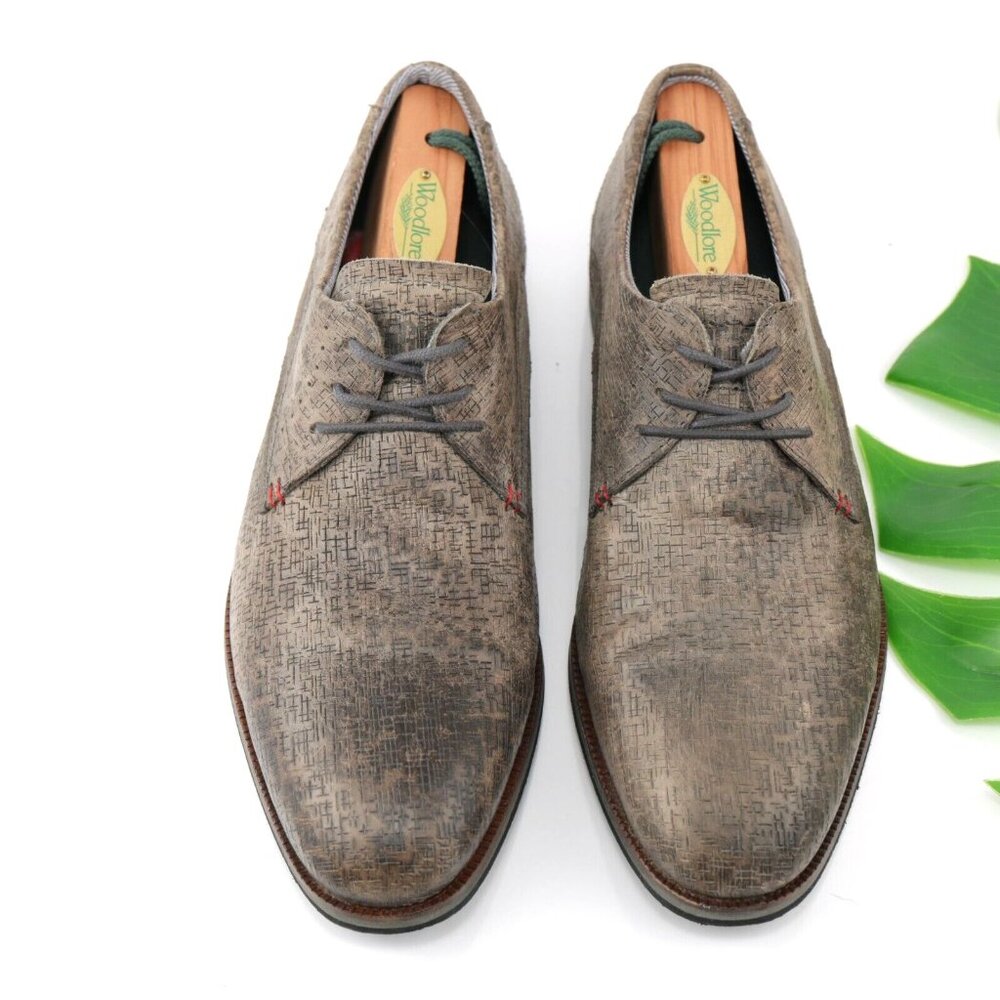 BullBoxer Mens Stanten Oxford Size 8 Gray‎ Textured Leather Plain Toe Dress Shoe